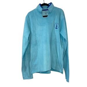 Spruce Blue Fleece V Neck Long Sleeve Mock Neck Top